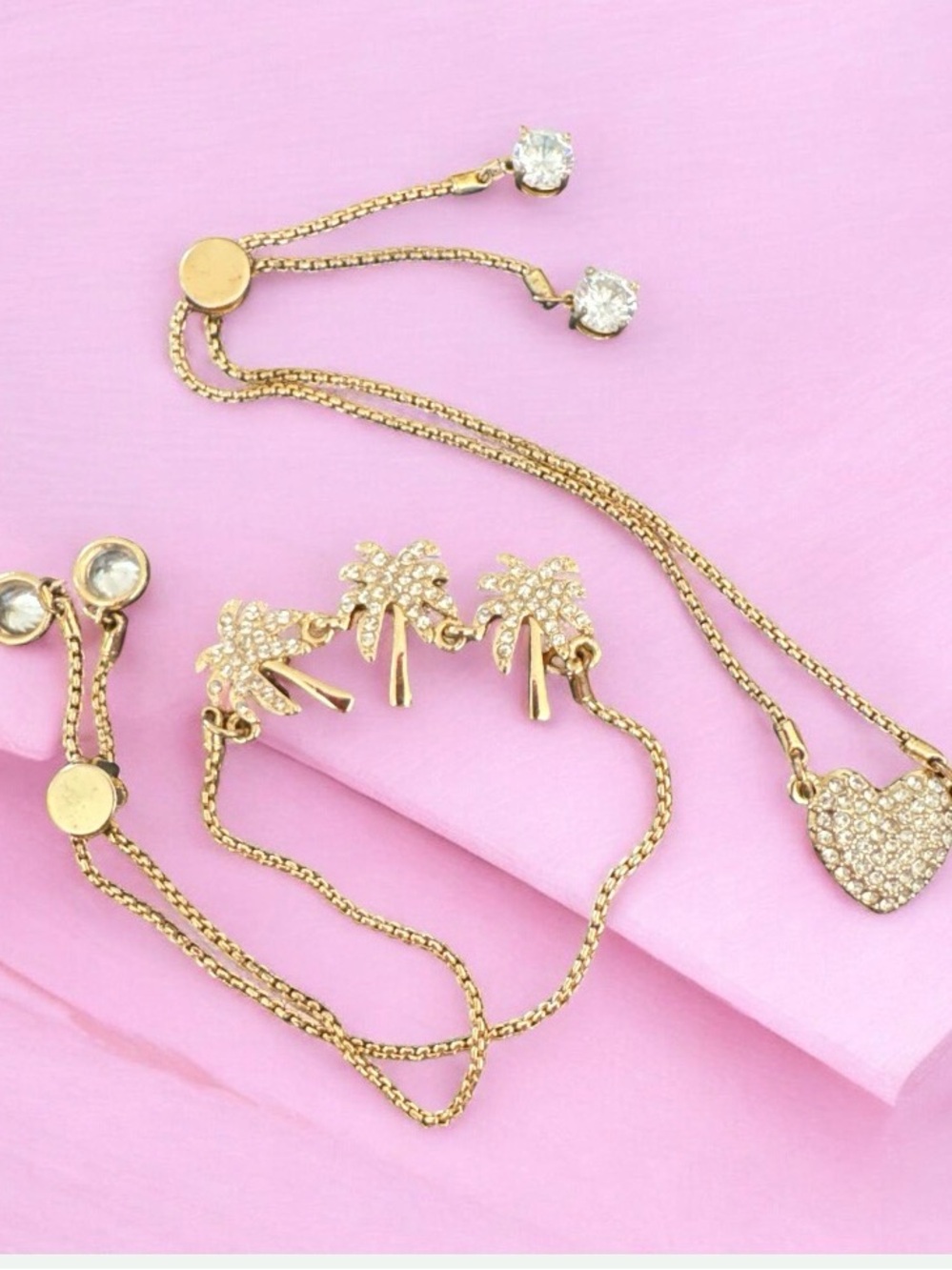 Gold-Tone Crystal Palm Tree and heart Bracelet Set - Lilly Pulitzer